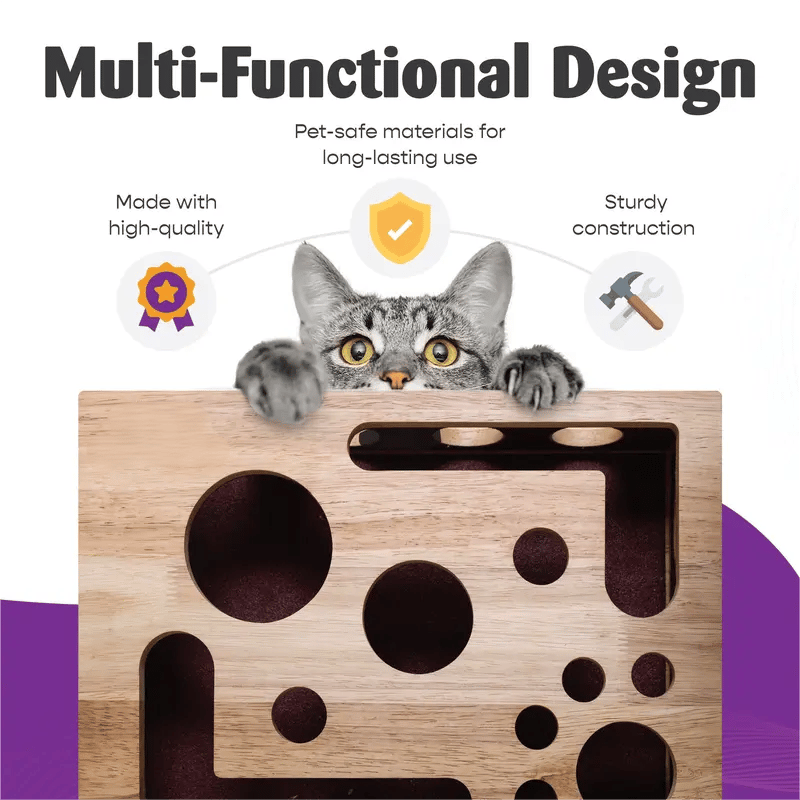 PawPuzzle – Caja de enriquecimiento para gatos con rascador y juego