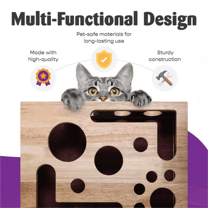 PawPuzzle – Caja de enriquecimiento para gatos con rascador y juego