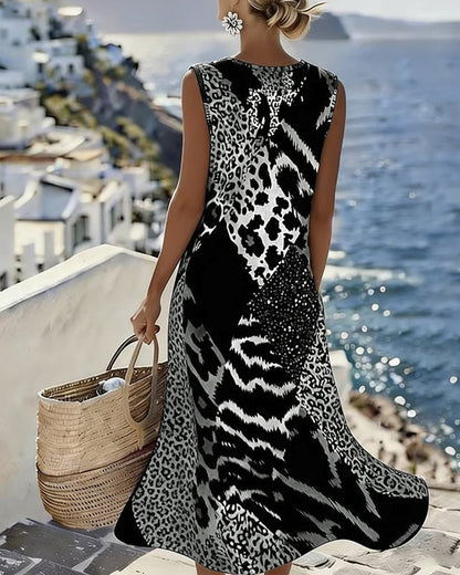 Vestido midi holgado con estampado de leopardo SavannaChic