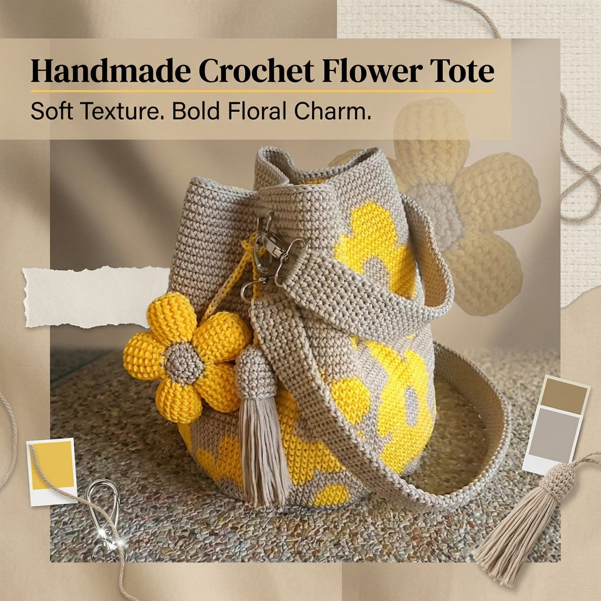 BloomStitch - Bolso tote de crochet hecho a mano con diseño de flores