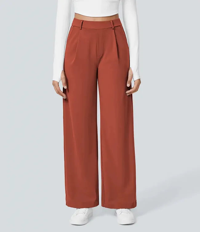 EleganceFit – Pantalones casuales rectos de talle alto