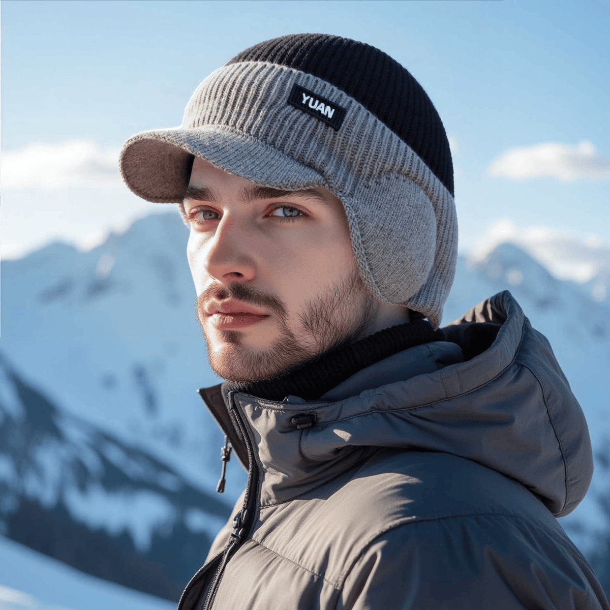 FrostGuard – Winter-Strickmütze mit Ohrenklappen für Herren