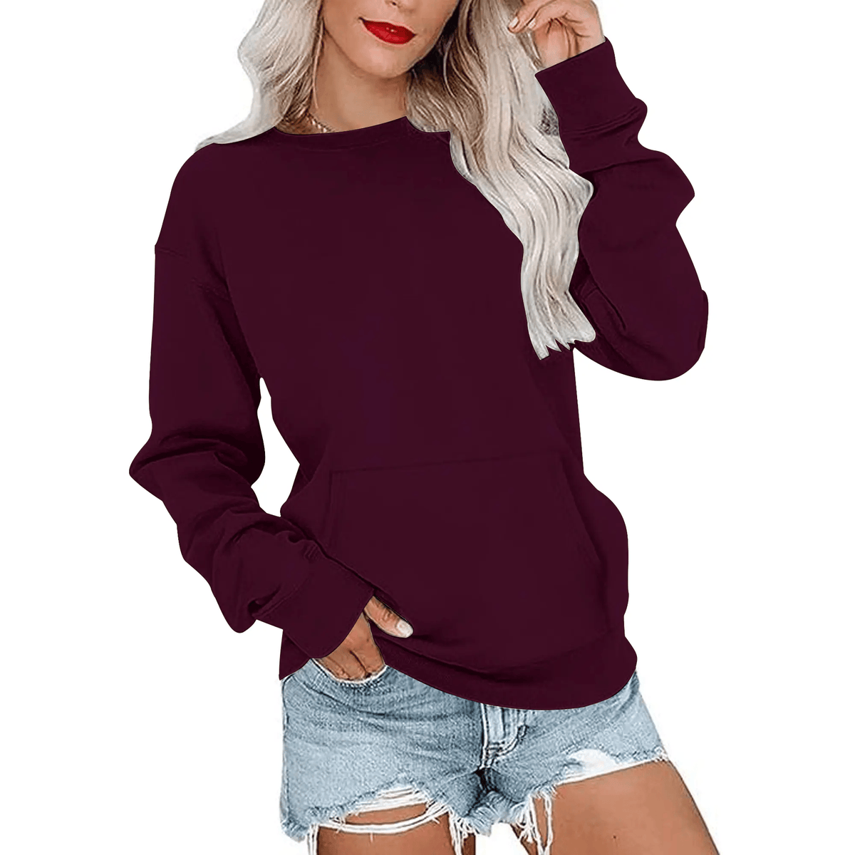 CozyCore – Sudadera sin Capucha Cuello Redondo para Mujer