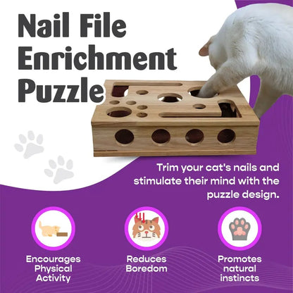 PawPuzzle – Caja de enriquecimiento para gatos con rascador y juego