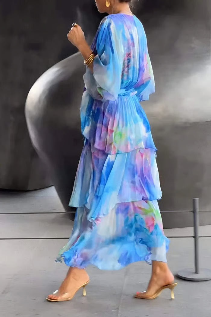 AuraFlow – Maxi-Kleid aus Aquarell-Chiffon
