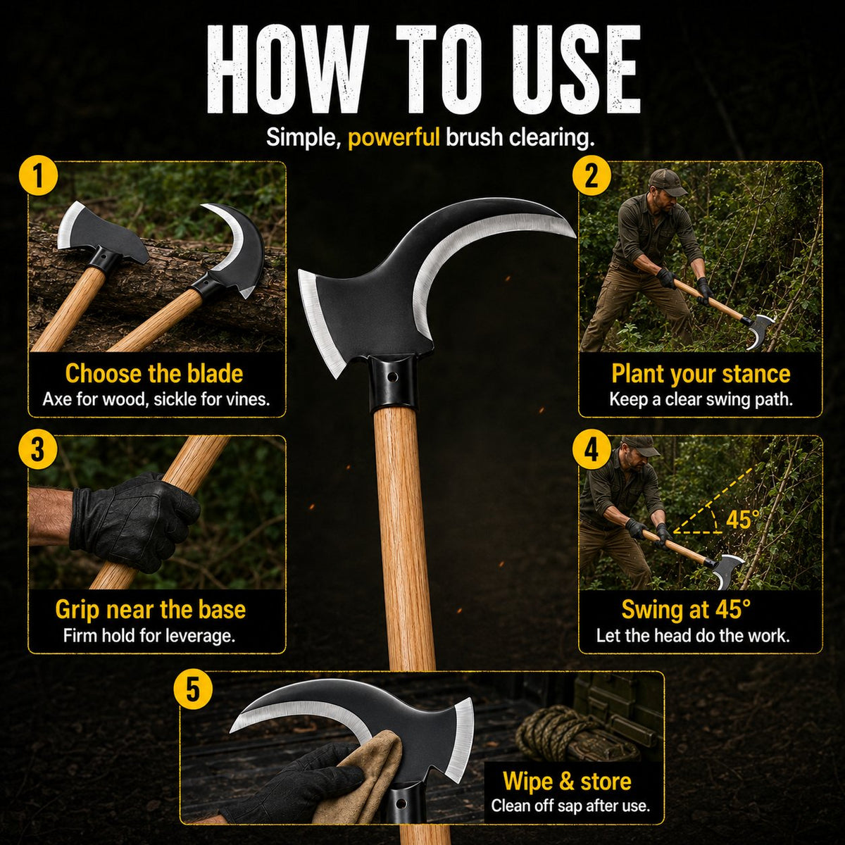 TimberClaw – Hacha de desbroce de doble filo