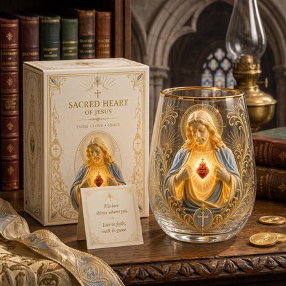 DivineSip – Vaso de cristal Sagrado Corazón de Jesús