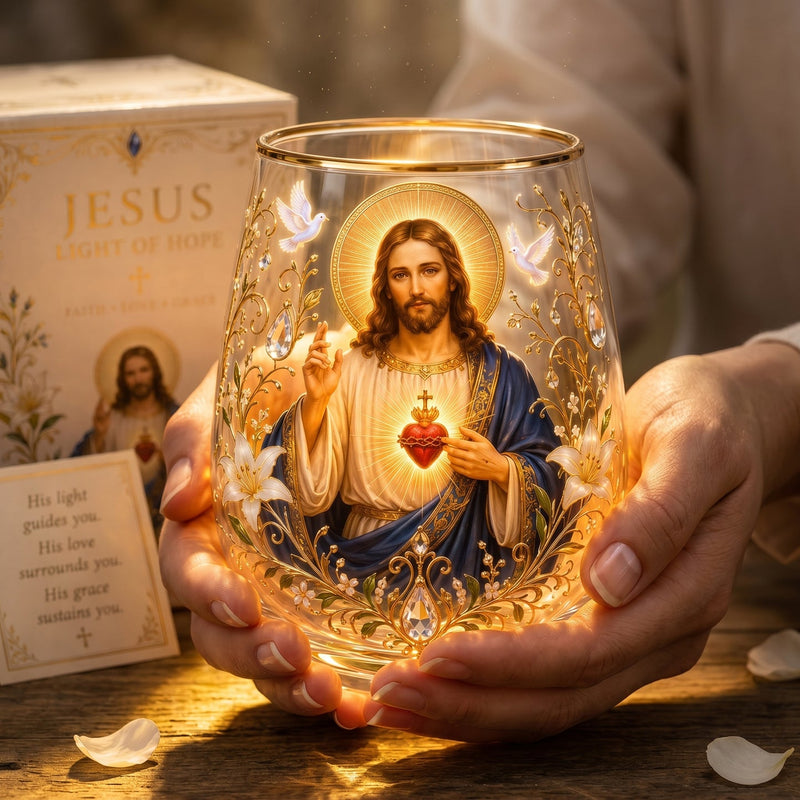 DivineSip – Vaso de cristal Sagrado Corazón de Jesús