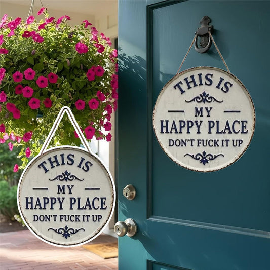 RusticNest – Letrero decorativo de metal "Vintage Happy Place" para pared