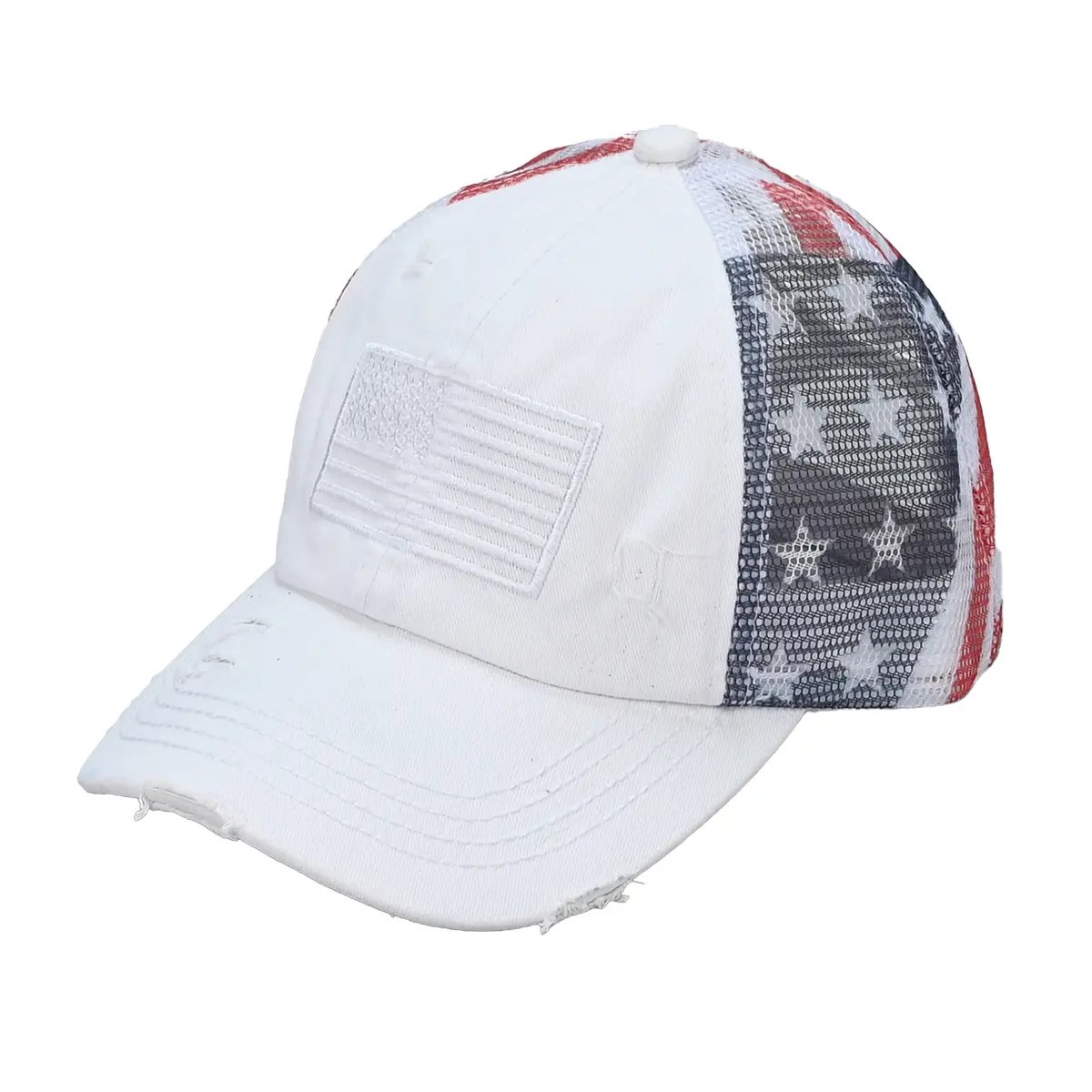 VistaCap – Mehrstufige Criss-Cross-Trucker-Cap mit amerikanischer Flagge