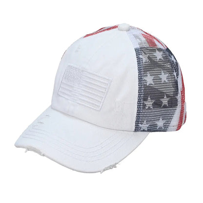 VistaCap – Mehrstufige Criss-Cross-Trucker-Cap mit amerikanischer Flagge