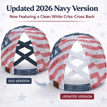 VistaCap – Mehrstufige Criss-Cross-Trucker-Cap mit amerikanischer Flagge