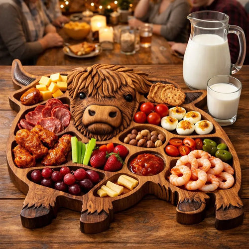 🐮 Highland-Rind Holz-Servierbrett für Aufschnitt