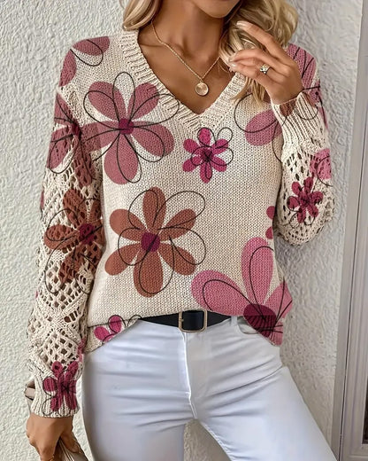 LaceWeave | Suéter de punto calado con cuello en V