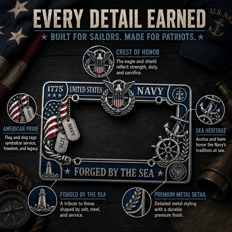 PatriotShield – Marco para matrícula con diseño del legado de la Armada de los EE. UU.