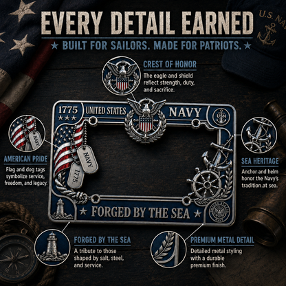 PatriotShield – Marco para matrícula con diseño del legado de la Armada de los EE. UU.