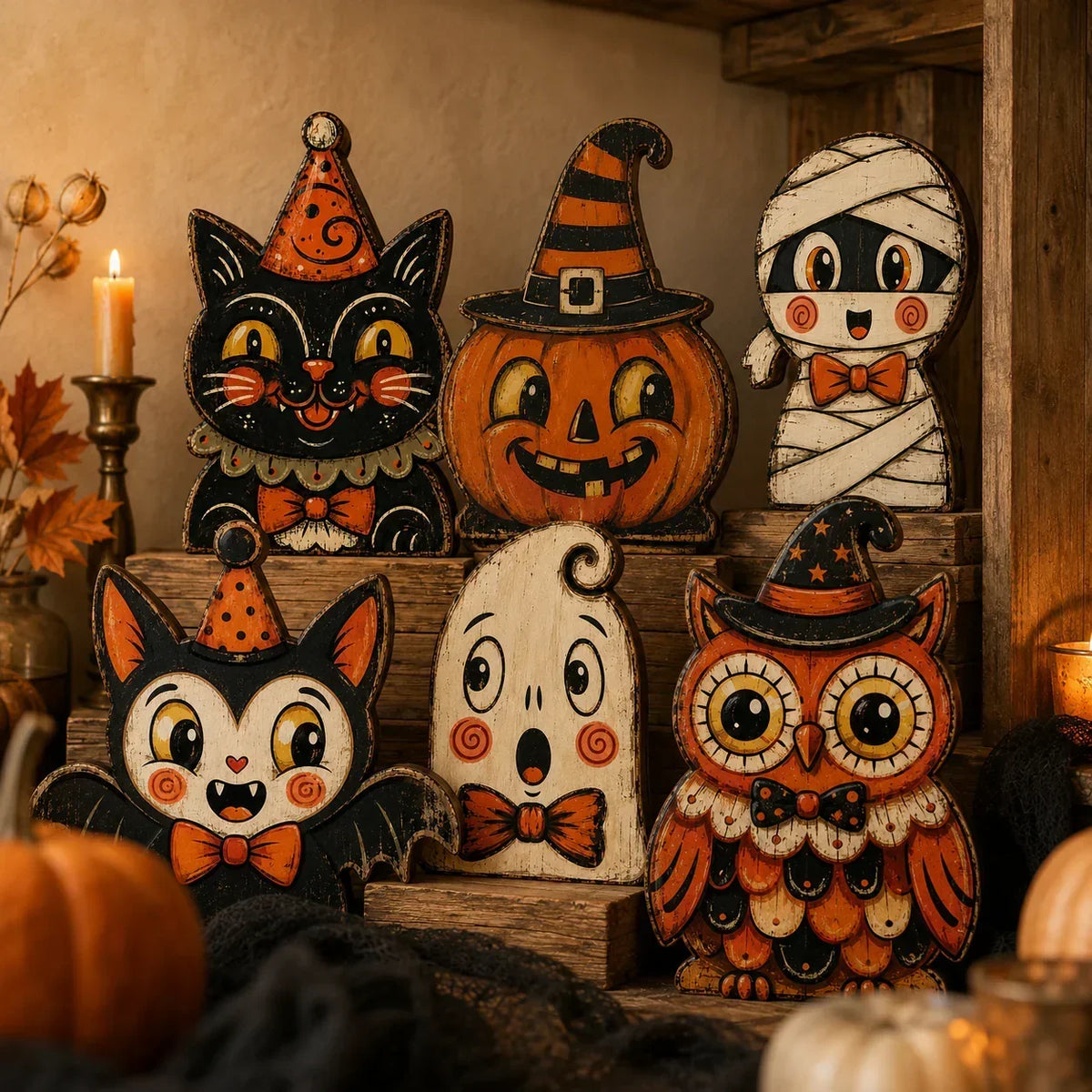 HarvestHeirloom – Colección de figuras de madera vintage de Navidad