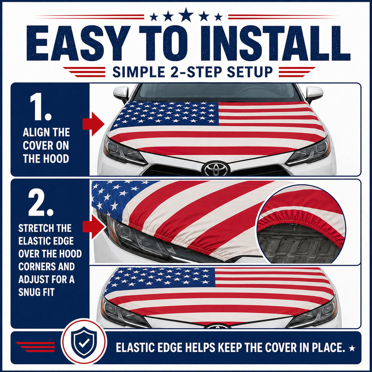 LibertyShield – Cubierta de capó para coche con bandera americana