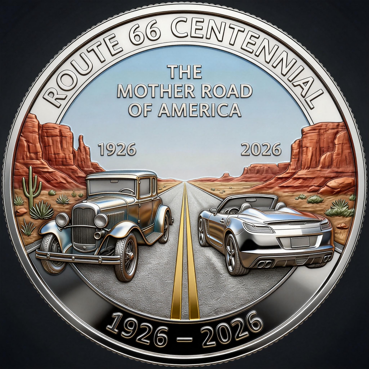 🏆Venta Relámpago 60% DE DESCUENTO -🛣️ Ruta 66 – Moneda Conmemorativa de 100 Años de Libertad