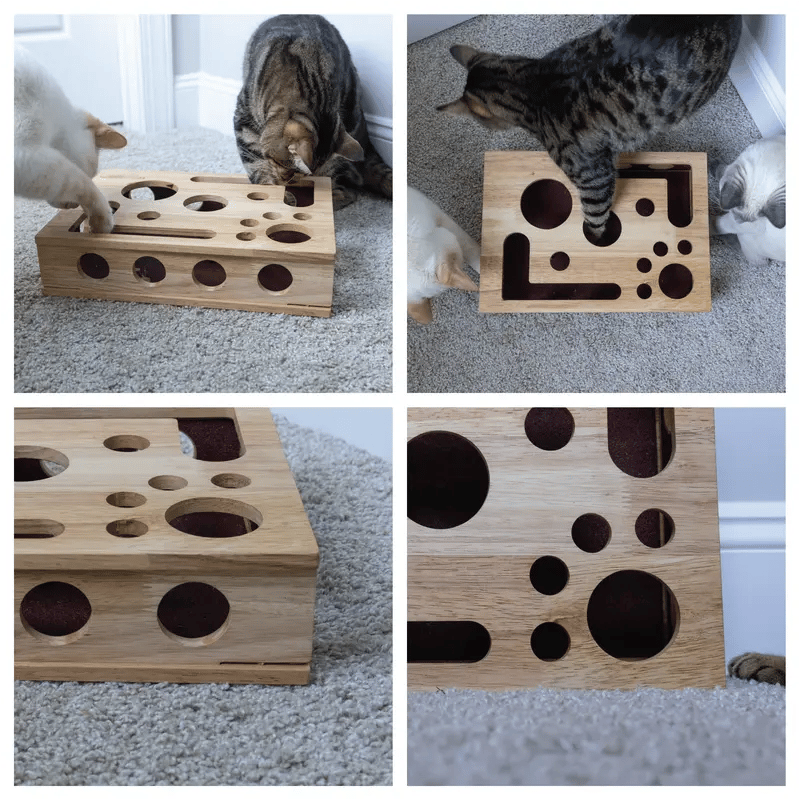 PawPuzzle – Caja de enriquecimiento para gatos con rascador y juego