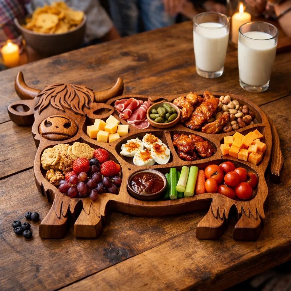 🐮 Highland-Rind Holz-Servierbrett für Aufschnitt