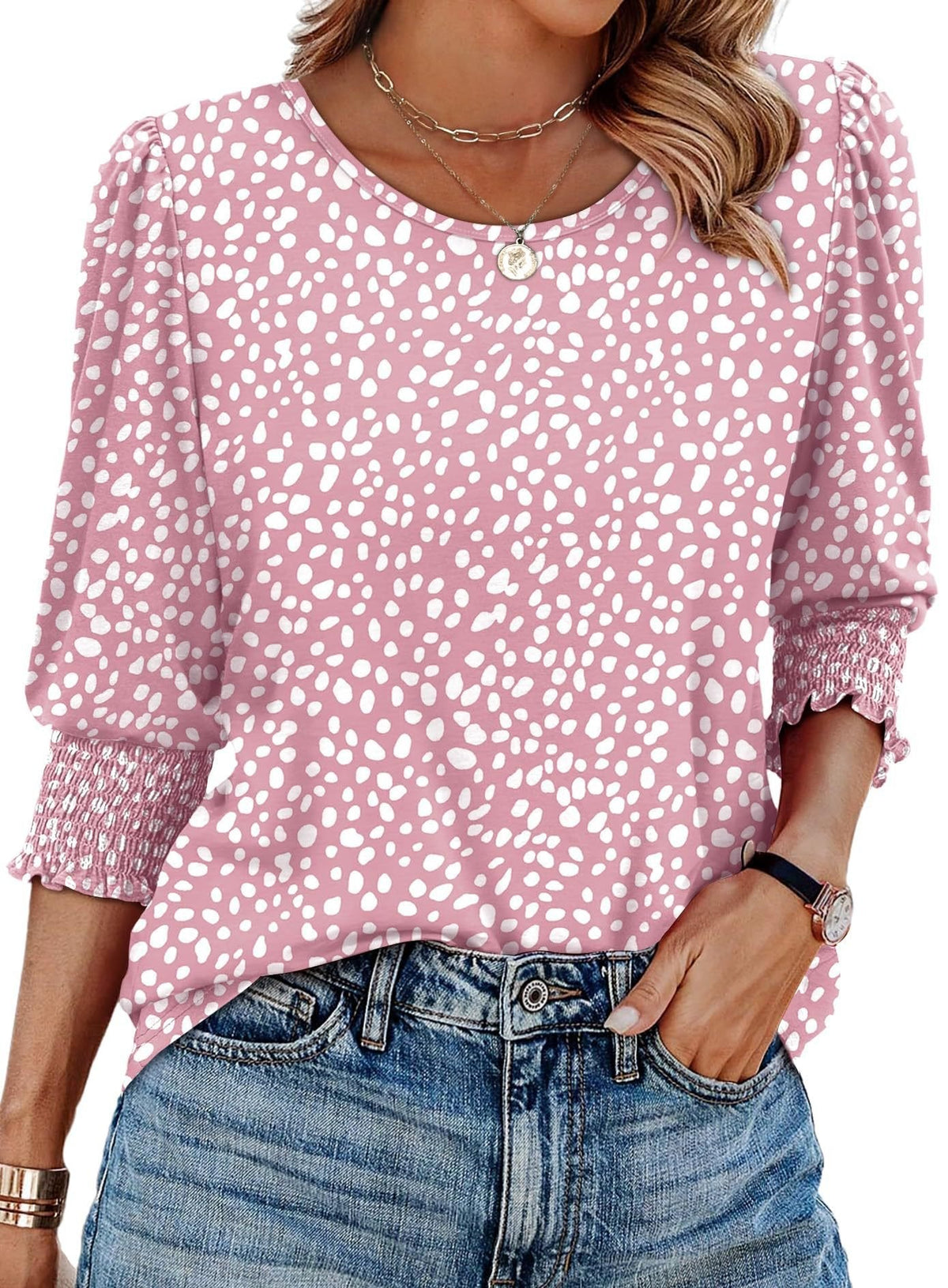 StyleBreeze – Blusa elegante de corte relajado con manga 3/4
