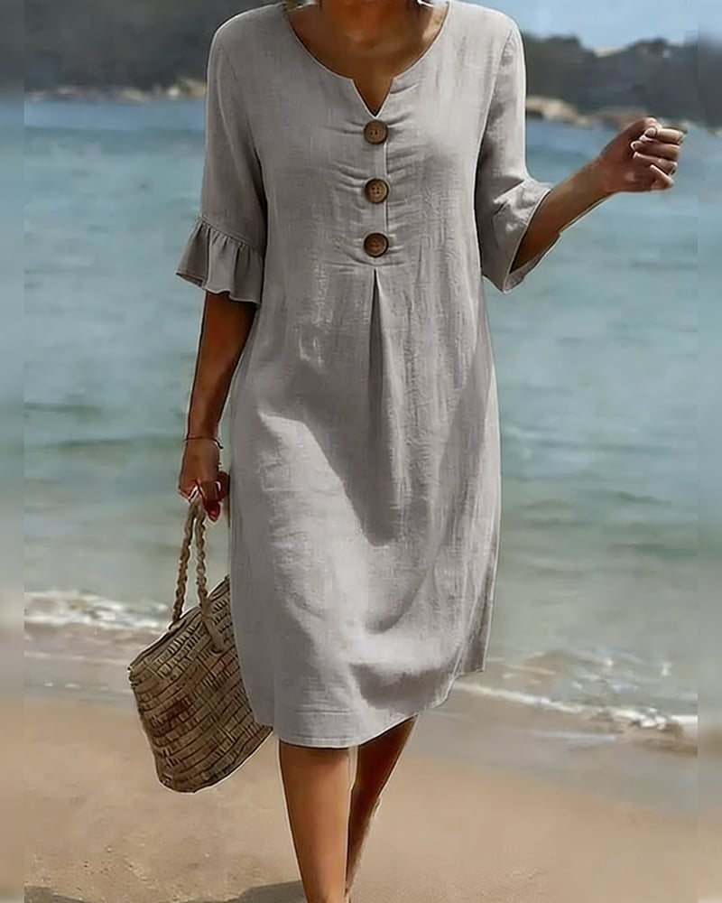 CottonCharm – Vestido con Volantes y Botones en las Mangas