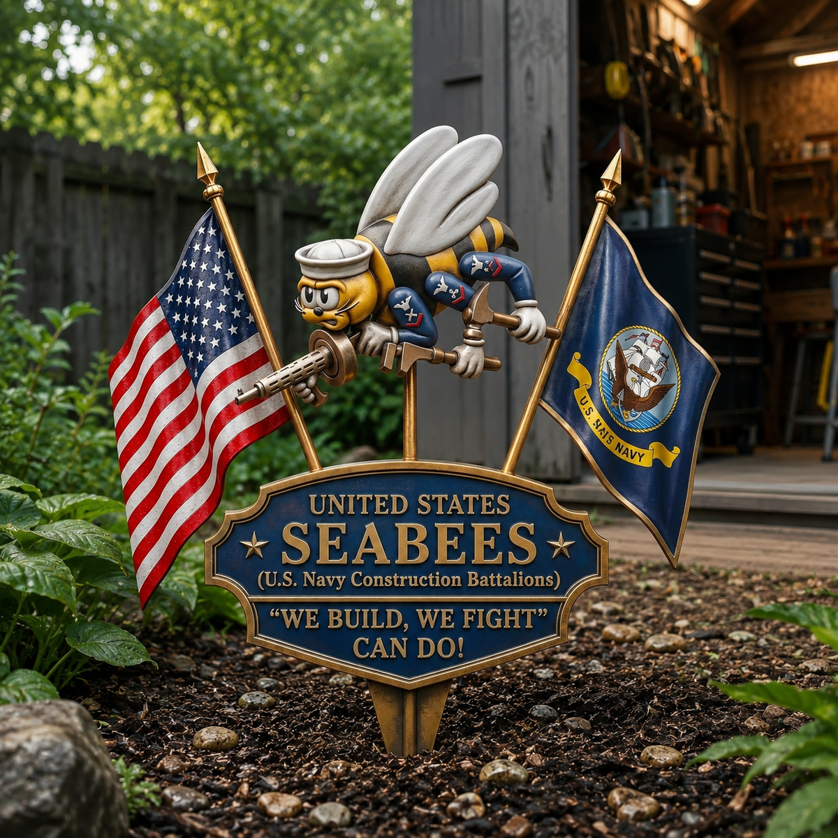 CanDoLegacy – Estaca decorativa de jardín en homenaje a los Seabees de la Marina de los EE. UU.