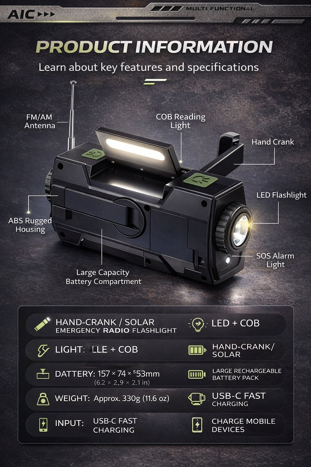 PowerCast Elite – Radio de emergencia 4 en 1