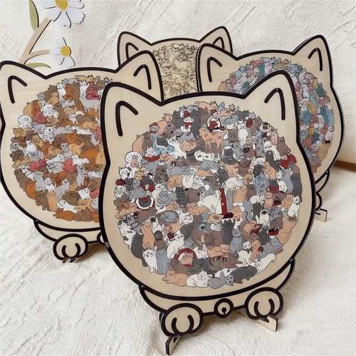 WhiskerCraft – 135-teiliges Katzen-Holzpuzzle