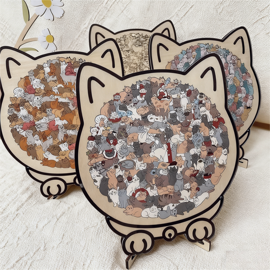 WhiskerCraft – Rompecabezas de madera de 135 piezas con forma de gato