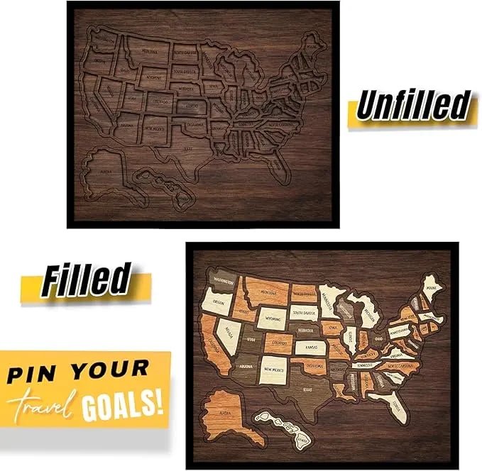AtlasCraft – USA-Reisekarten-Puzzle aus Holz als Wanddekoration