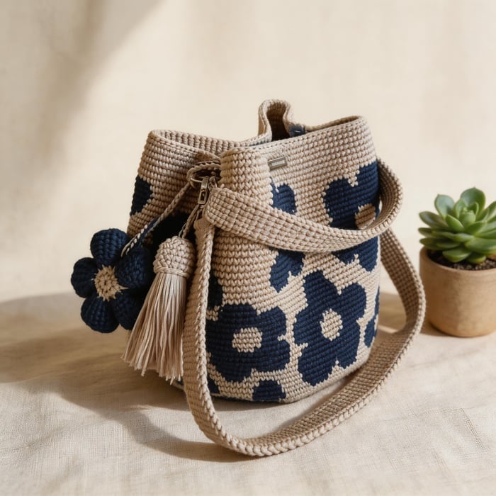 BloomStitch - Bolso tote de crochet hecho a mano con diseño de flores