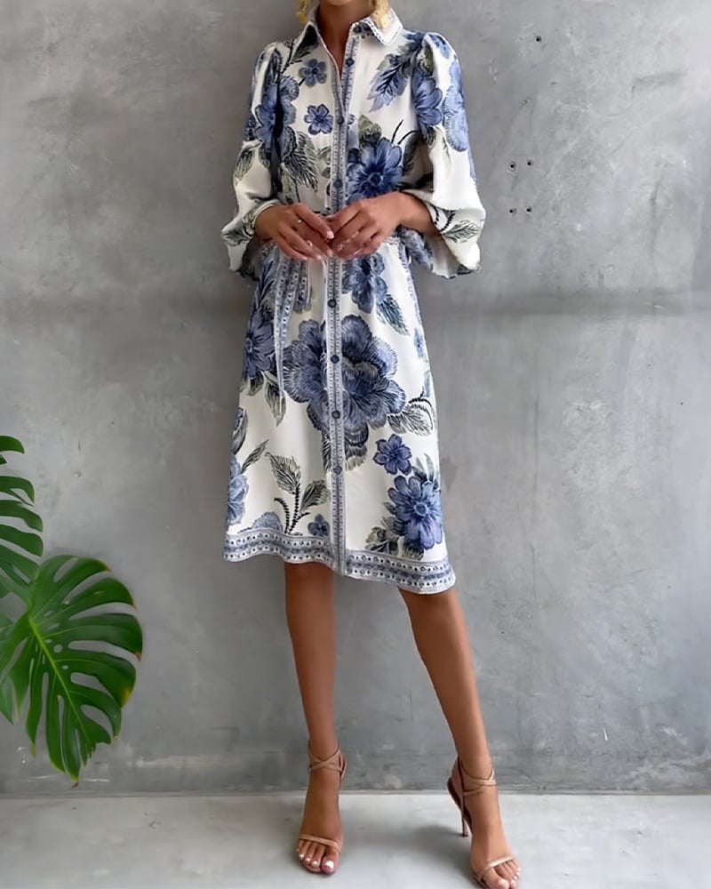 Vestido Estampado Línea A – Elegancia Fluida