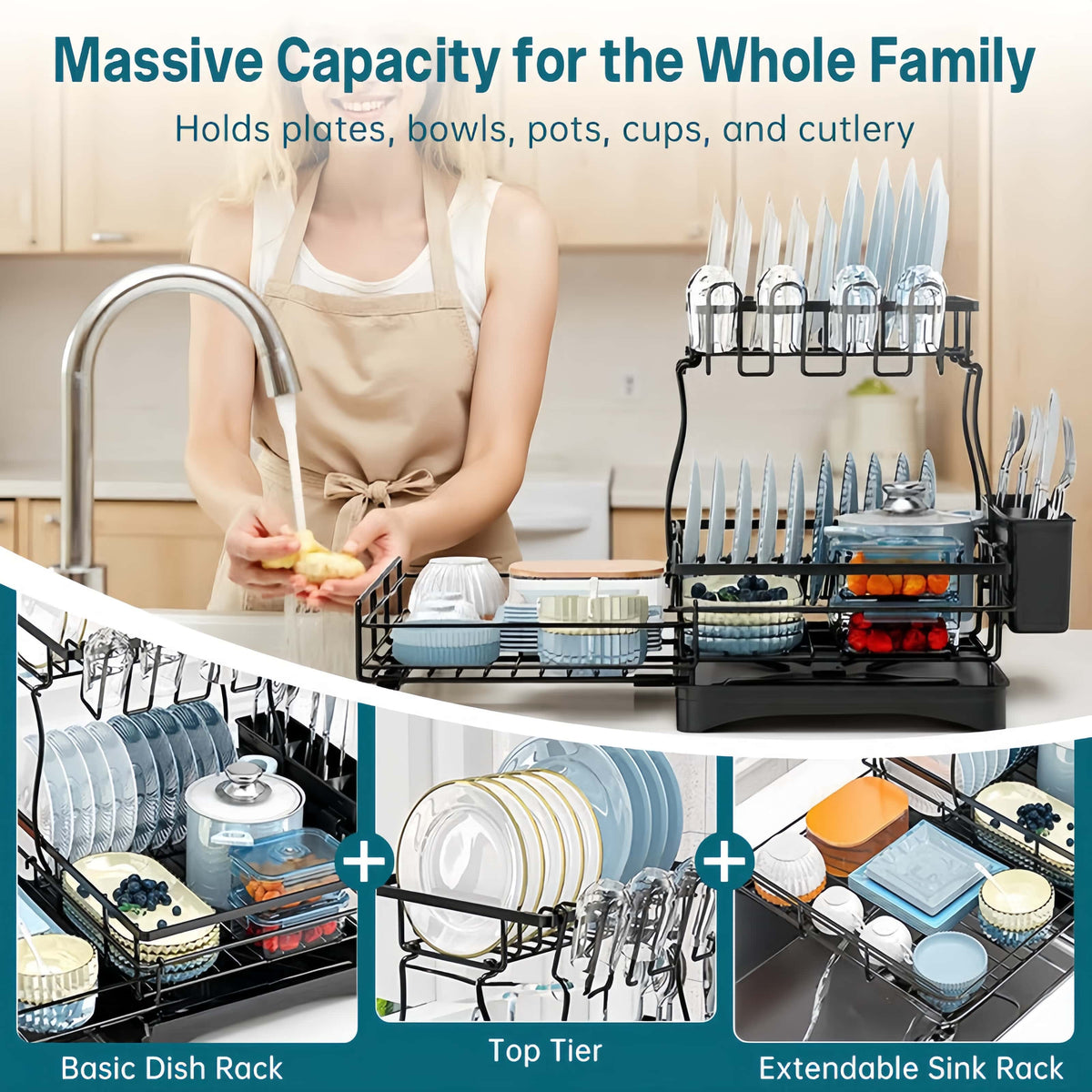 KitchenFlow – Estante de almacenamiento ajustable para secar platos