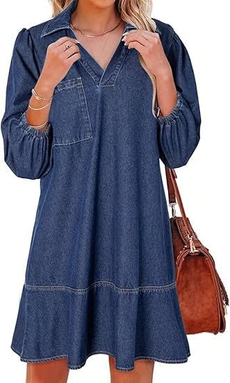 Deniva | Elegantes Jeanskleid mit V-Ausschnitt