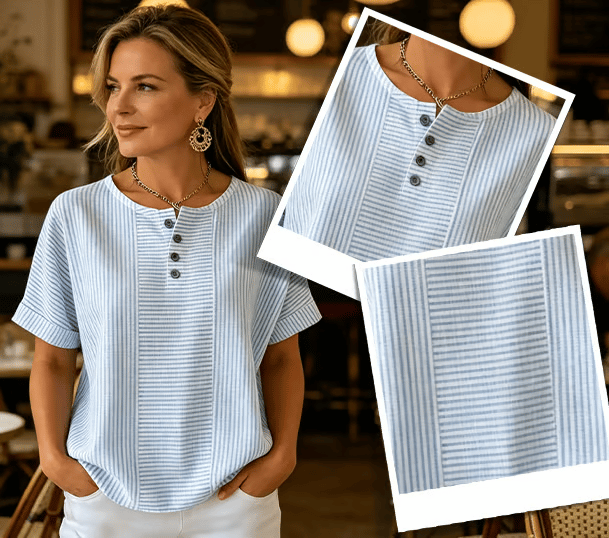 LunaWear – Blusa de manga corta con cuello redondo