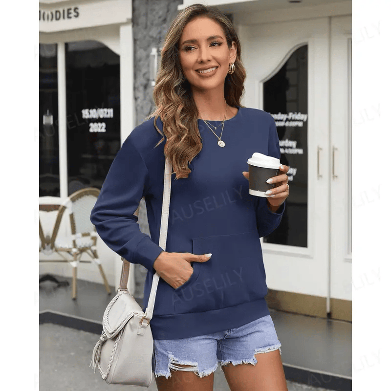 CozyCore – Sudadera sin Capucha Cuello Redondo para Mujer