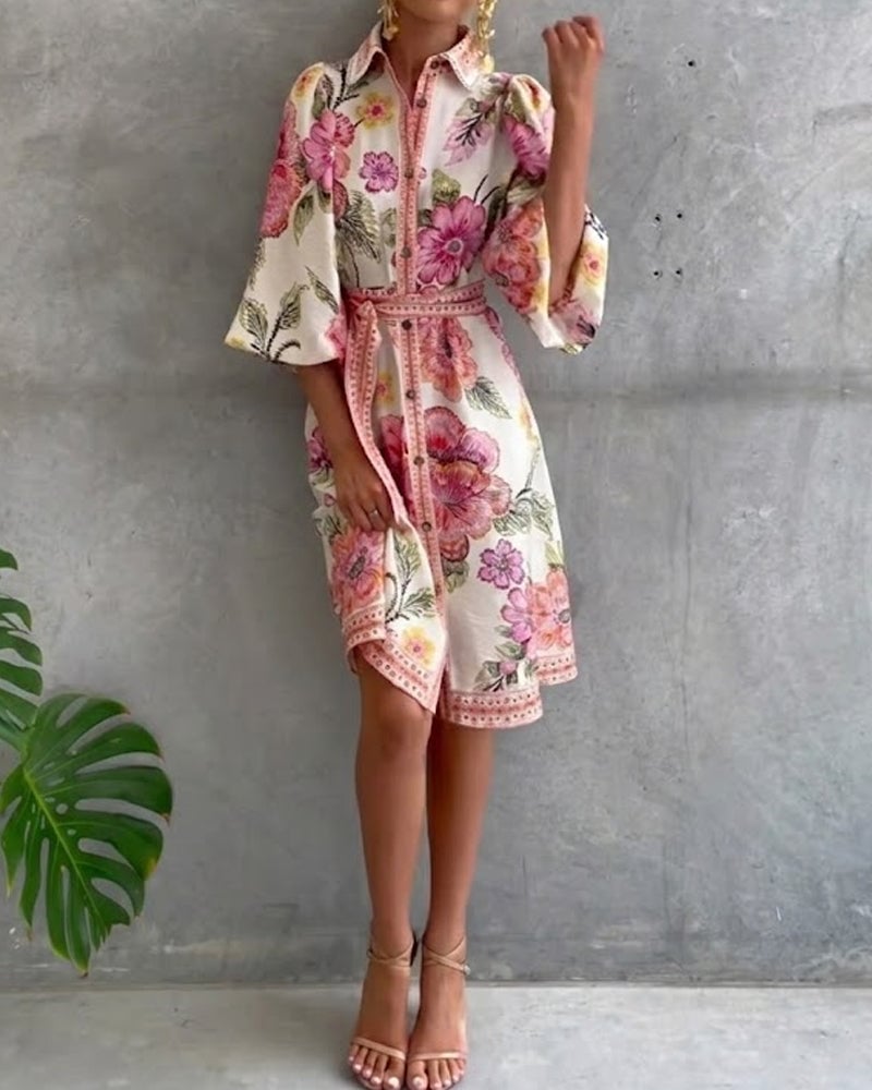 Vestido Estampado Línea A – Elegancia Fluida