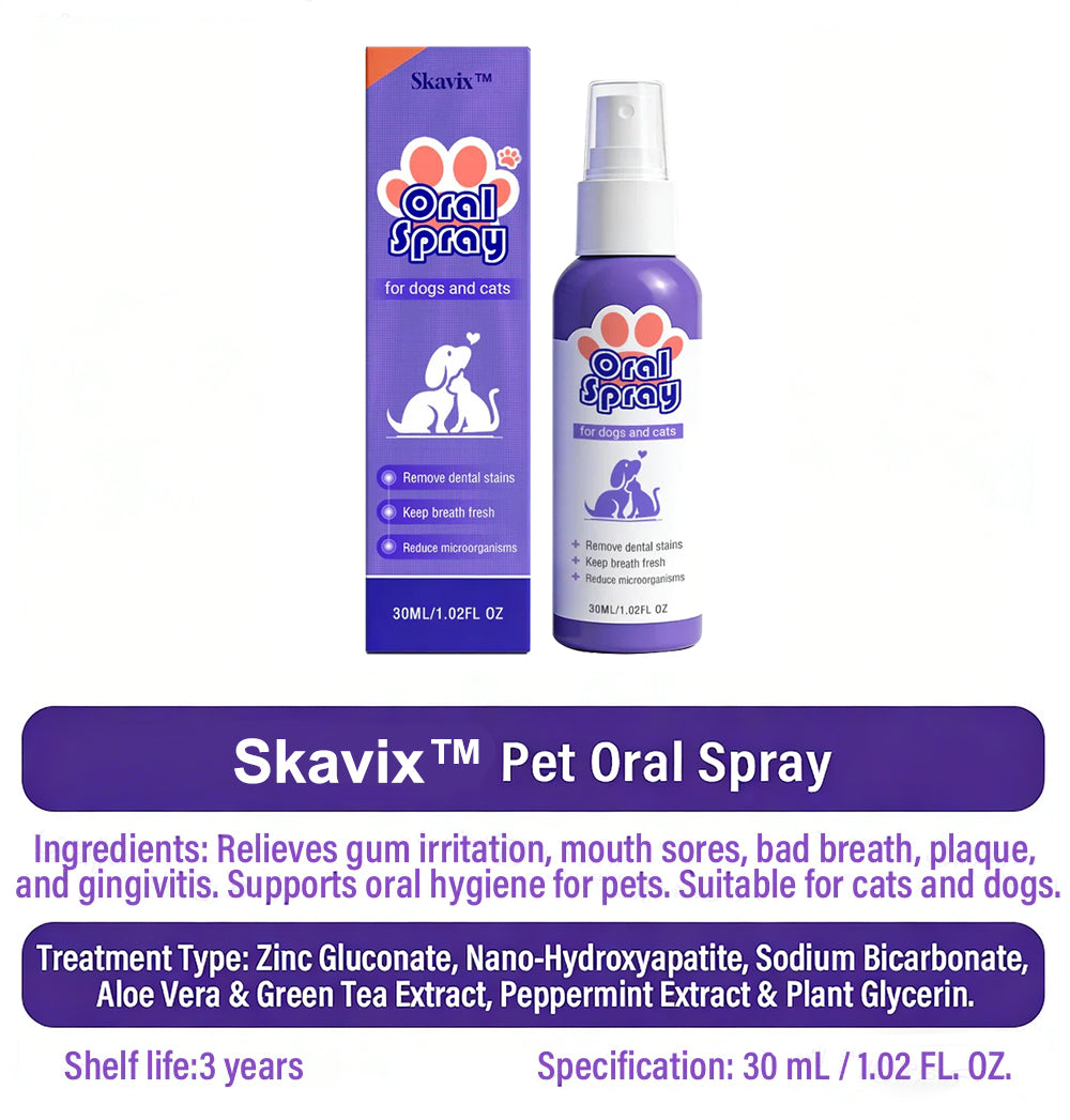 Skavix™ Mundspray für Haustiere ✅FDA-zugelassen | Erfrischt den Atem, entfernt Zahnstein, fördert die Zahnfleischregeneration und stabilisiert die Zähne 🦷🦷