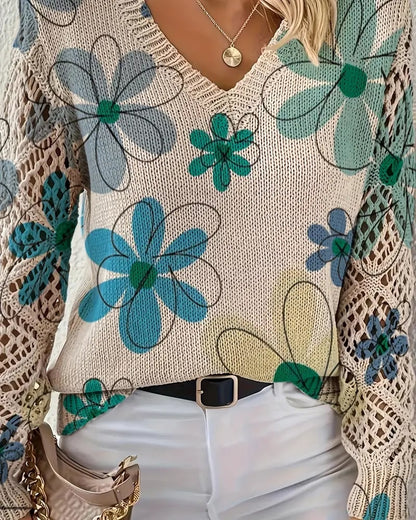 LaceWeave | Suéter de punto calado con cuello en V