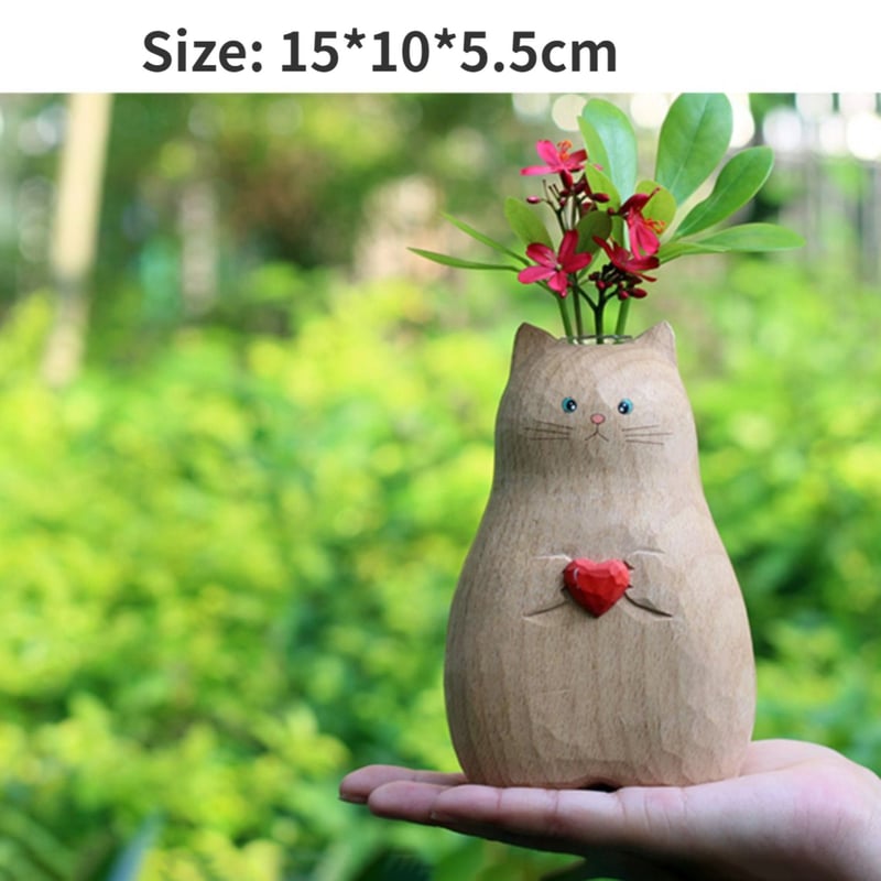 WoodWhisker – Handgefertigte Katzenvase aus Holz