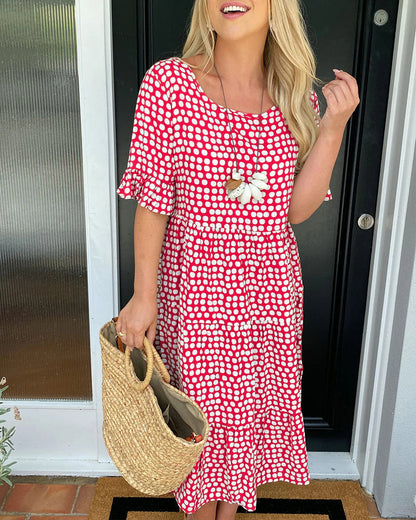 EveCharm – Vestido Midi de Cuello Redondo con Lunares