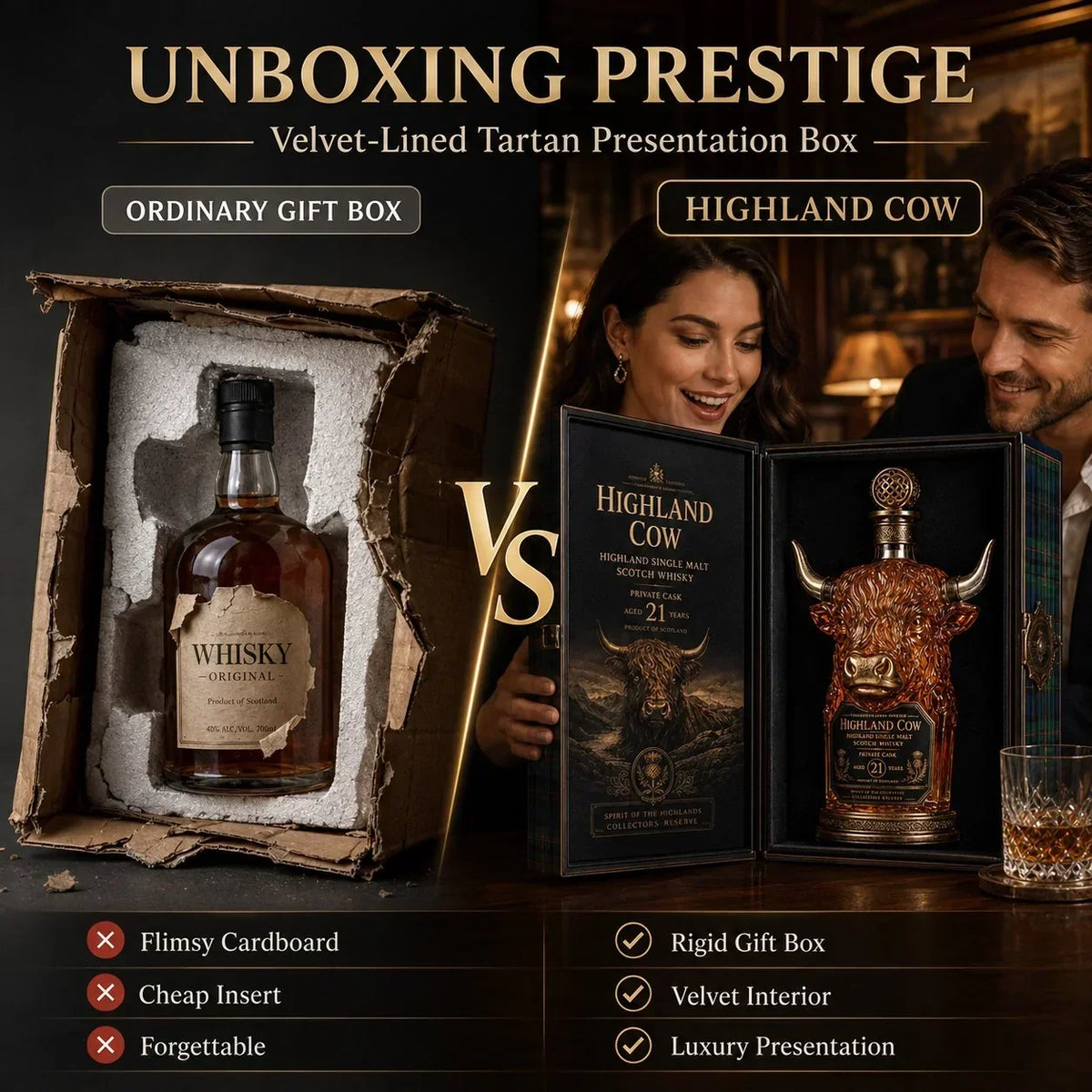 RegalHorn – Decantador de whisky de vaca de las Highlands de lujo