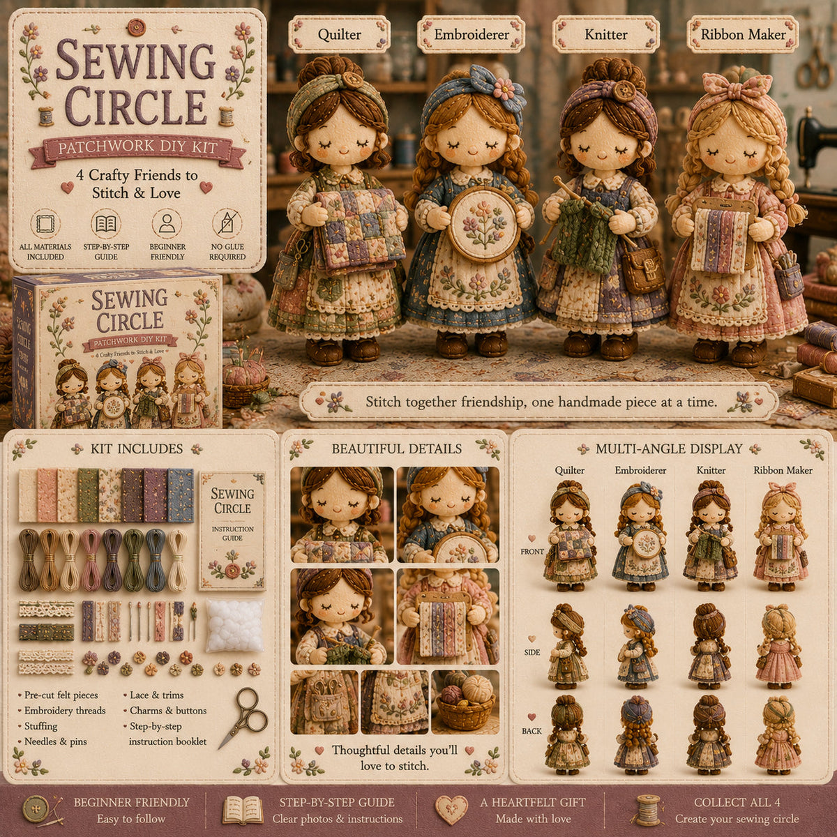TinyWorlds – Colección de kits de manualidades DIY de patchwork acogedor
