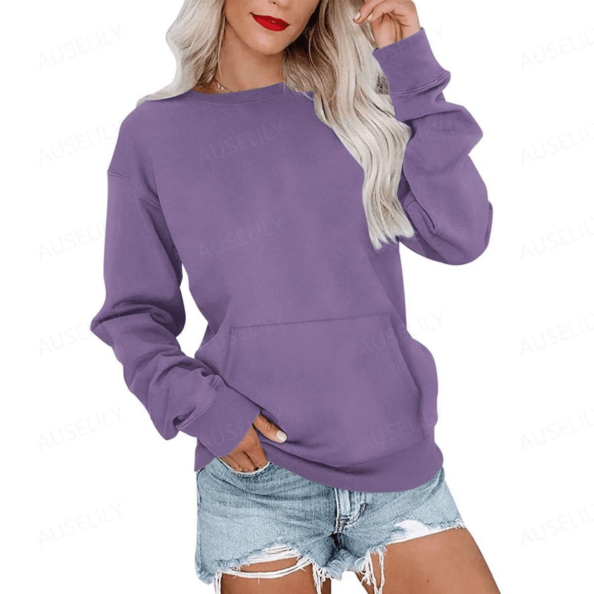 CozyCore – Sudadera sin Capucha Cuello Redondo para Mujer
