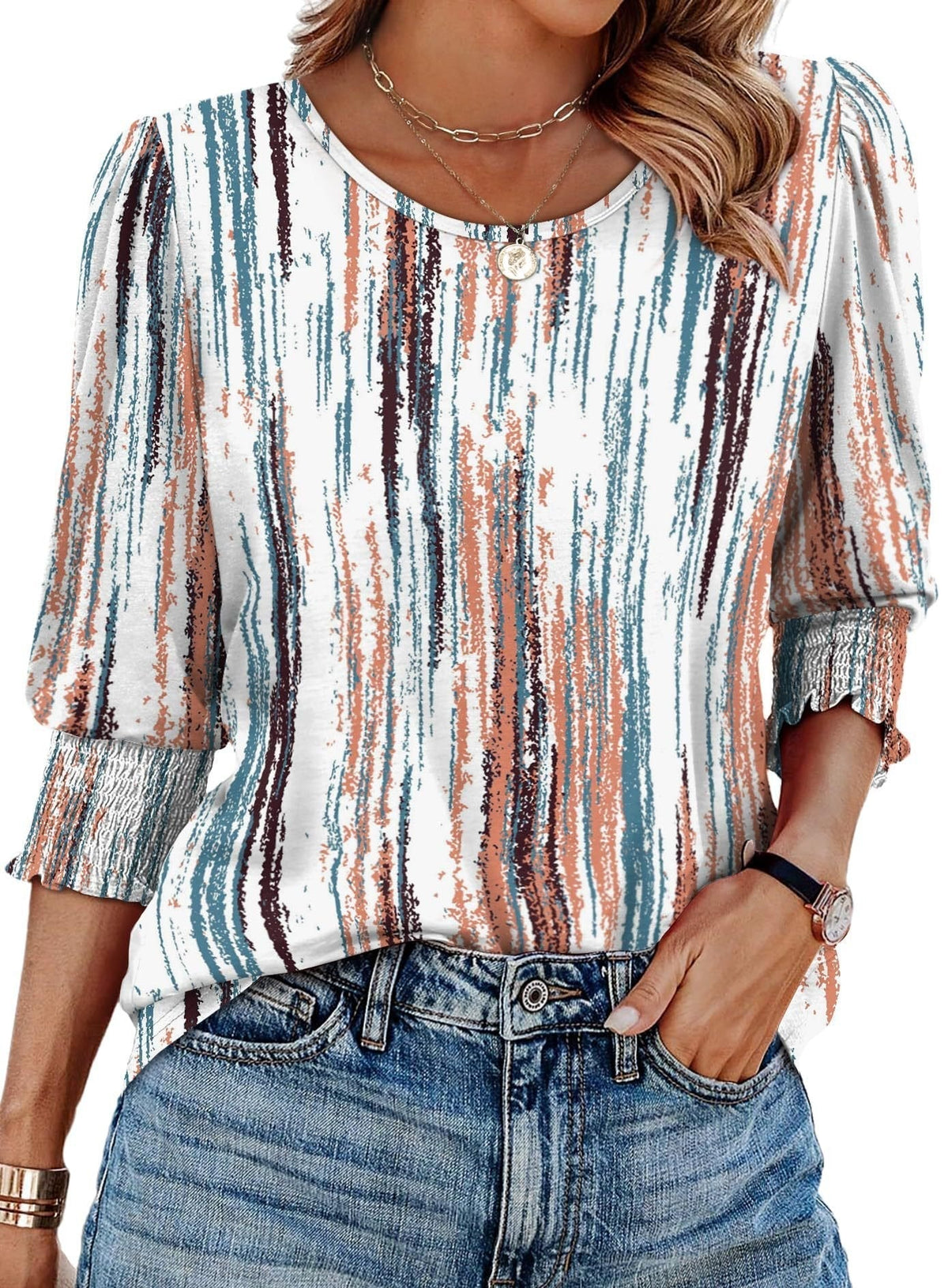StyleBreeze – Blusa elegante de corte relajado con manga 3/4