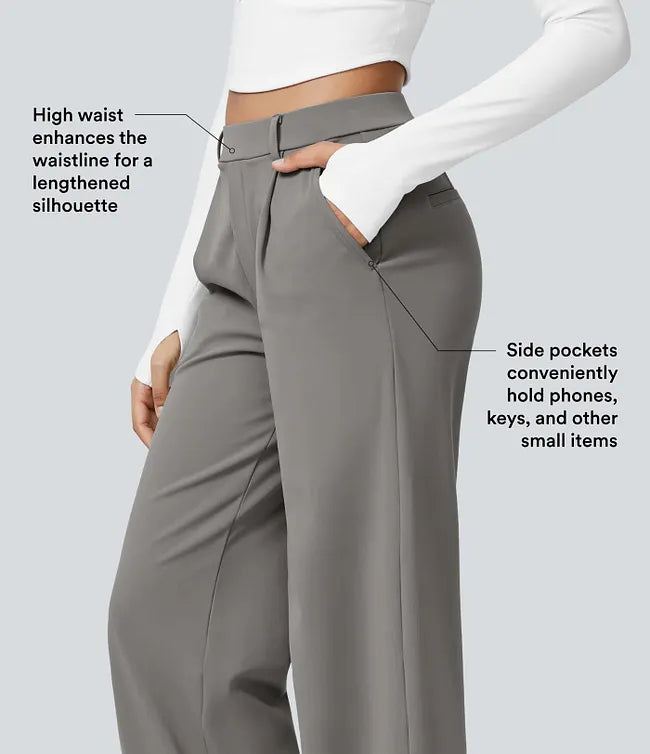 EleganceFit – Pantalones casuales rectos de talle alto