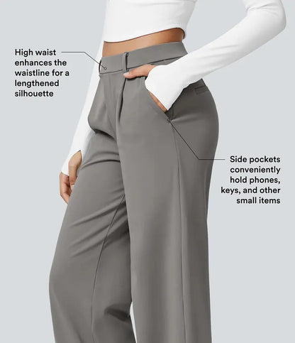 EleganceFit – Pantalones casuales rectos de talle alto
