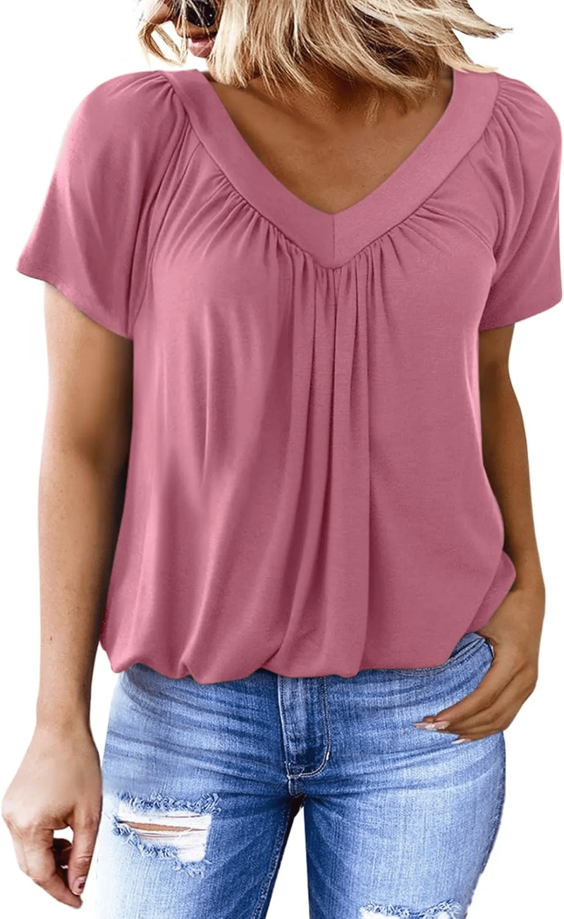 AuraFit | Camiseta casual de cuello en V para mujer clásica